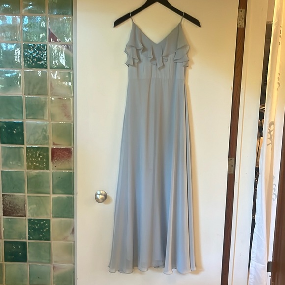 Dessy Collection Cold Shoulder Chiffon Flower Girl Dress Lt Blue